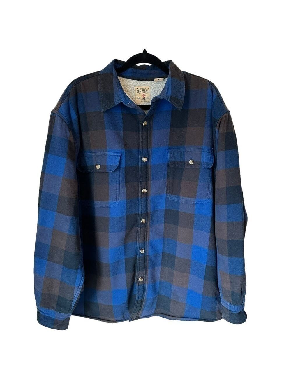 Redhead Sherpa Lined Blue & Gray Plaid Button Up Men’s Flannel Size Large